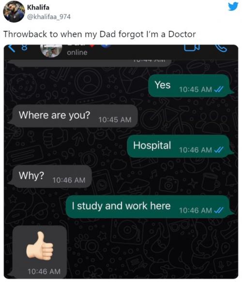 息子が医者だということを忘れてしまった父親との会話 最後の絵文字がいいね 面白すぎます ニコニコニュース