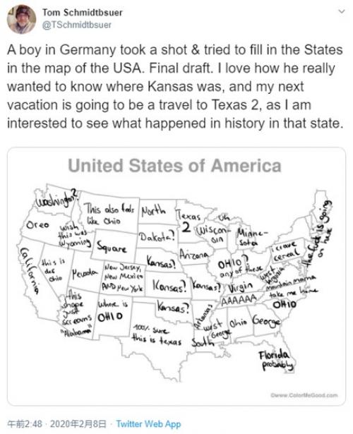 ドイツ人の少年がアメリカの州名を書いた地図 アメリカ人の子供にヨーロッパの地図で同じことさせたらどうなるかな ニコニコニュース