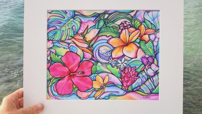 sunset＊4号キャンバス 絵画 原画 風景画 海 空 夕日 ハワイ