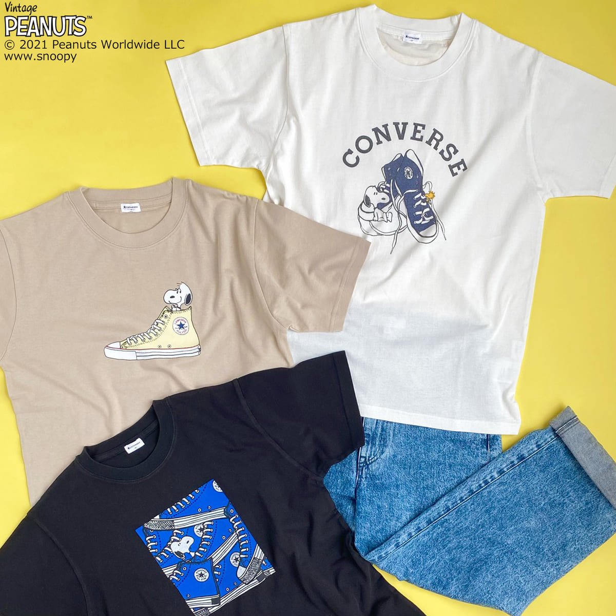 アイコニックな描き下ろしデザインのスヌーピー Plaza Peanuts Converse コラボレーションtシャ ニコニコニュース